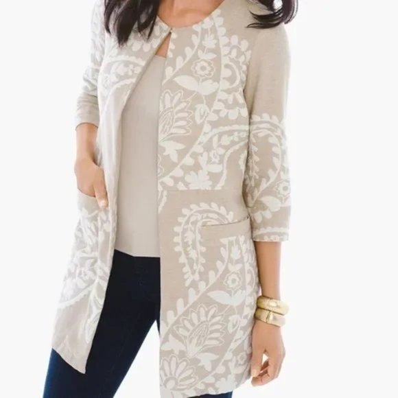 Chico’s ~new~ Jaquard Cotton Linen Topper In XS Petite - Picture 1 of 16